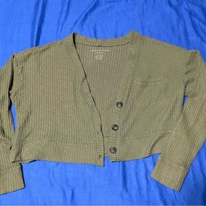 American Eagle Outfitters Olive Green Cropped Button Cardigan